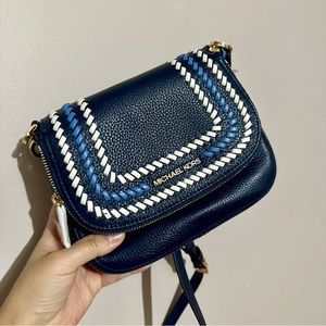 NWT MICHAEL KORS Women's BEDFORD Small Saddle Crossbody Navy Multi